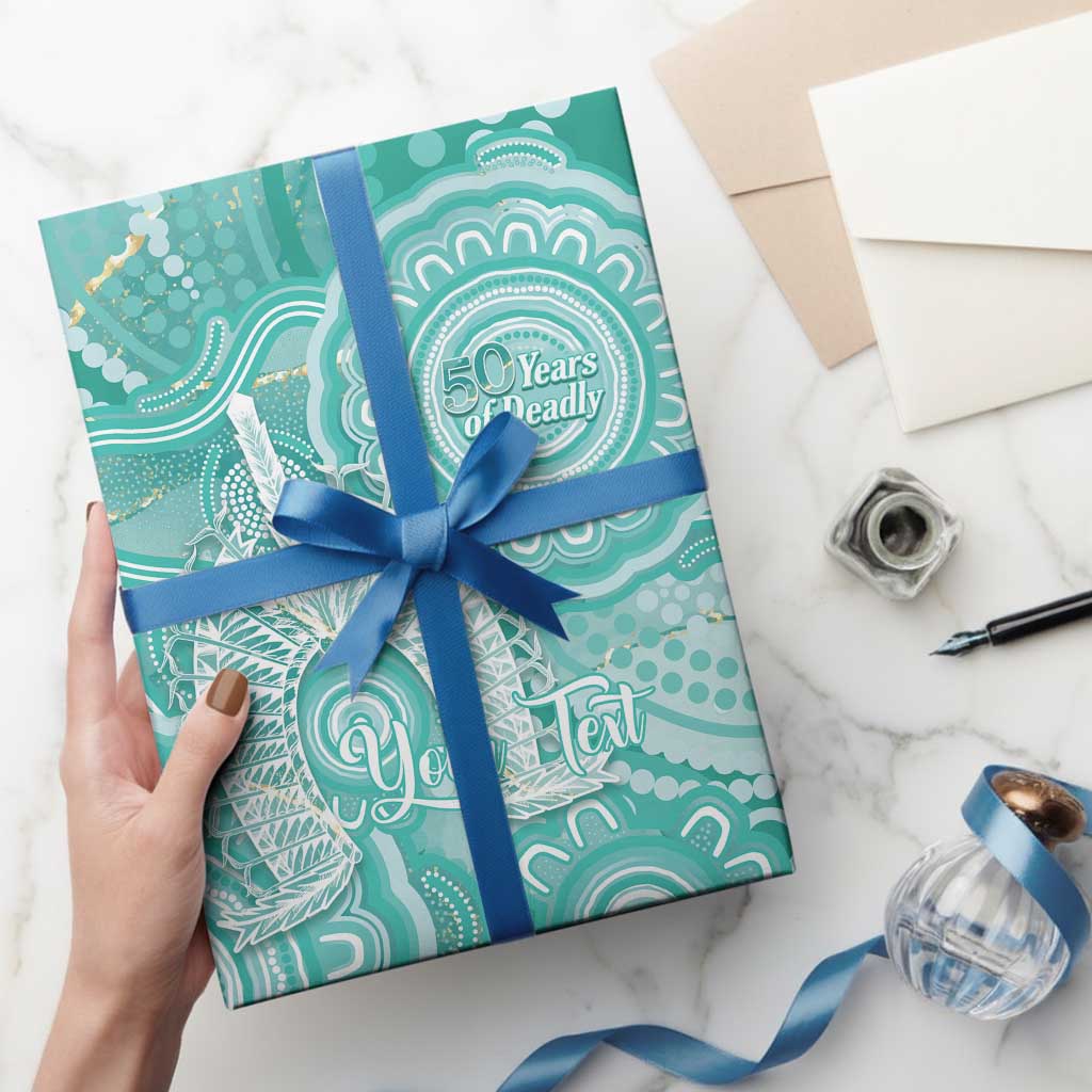 50 Years Deadly NAIDOC Week 2026 Personalised Wrapping Paper Dhari Cyan Indigenous Art