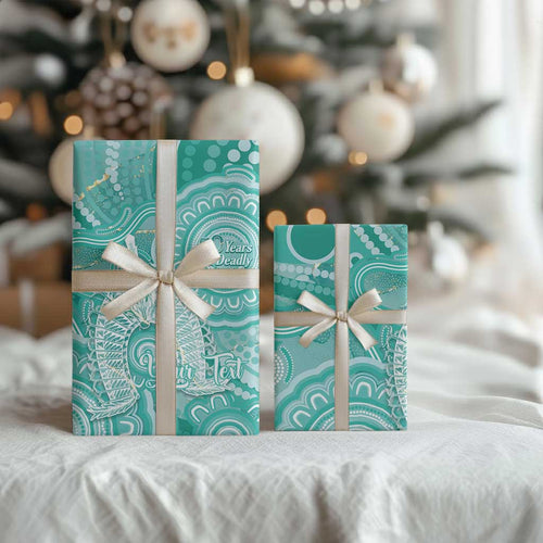 50 Years Deadly NAIDOC Week 2026 Personalised Wrapping Paper Dhari Cyan Indigenous Art