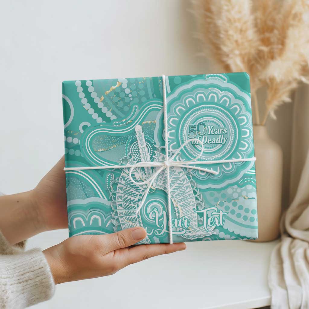50 Years Deadly NAIDOC Week 2026 Personalised Wrapping Paper Dhari Cyan Indigenous Art