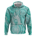 50 Years Deadly NAIDOC Week 2026 Personalised Zip Hoodie Dhari Cyan Indigenous Art
