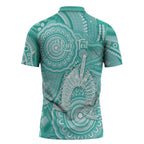 50 Years Deadly NAIDOC Week 2026 Personalised Zipper Polo Shirt Dhari Cyan Indigenous Art