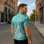 50 Years Deadly NAIDOC Week 2026 Personalised Zipper Polo Shirt Dhari Cyan Indigenous Art