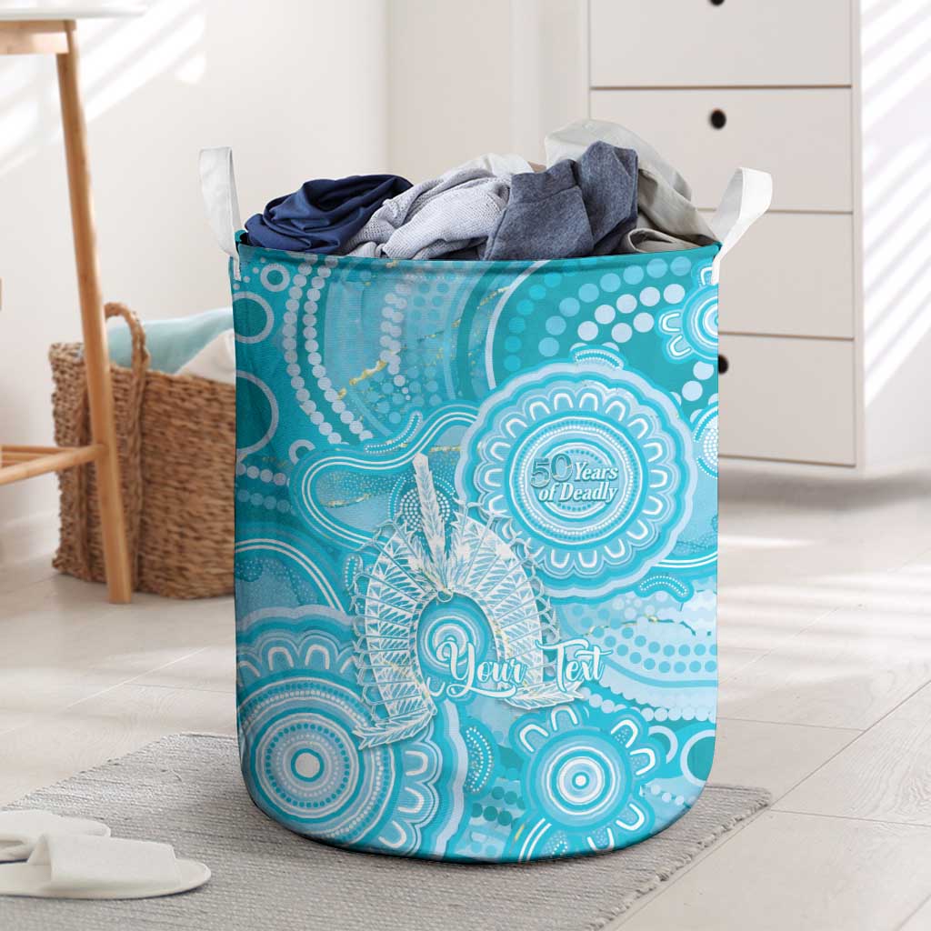 50 Years Deadly NAIDOC Week 2026 Personalised Laundry Basket Dhari Blue Indigenous Art