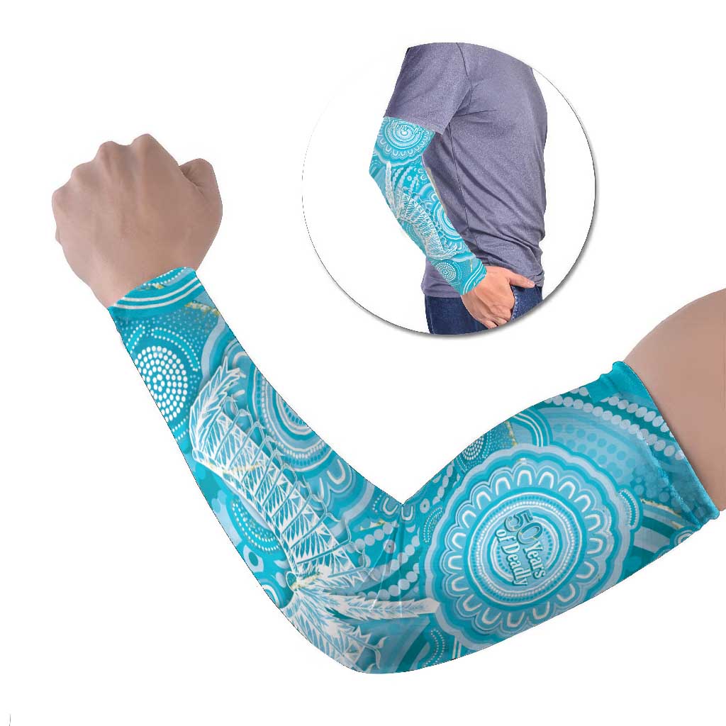 50 Years Deadly NAIDOC Week 2026 Personalised Arm Sleeves Dhari Blue Indigenous Art