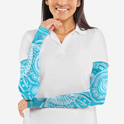 50 Years Deadly NAIDOC Week 2026 Personalised Arm Sleeves Dhari Blue Indigenous Art