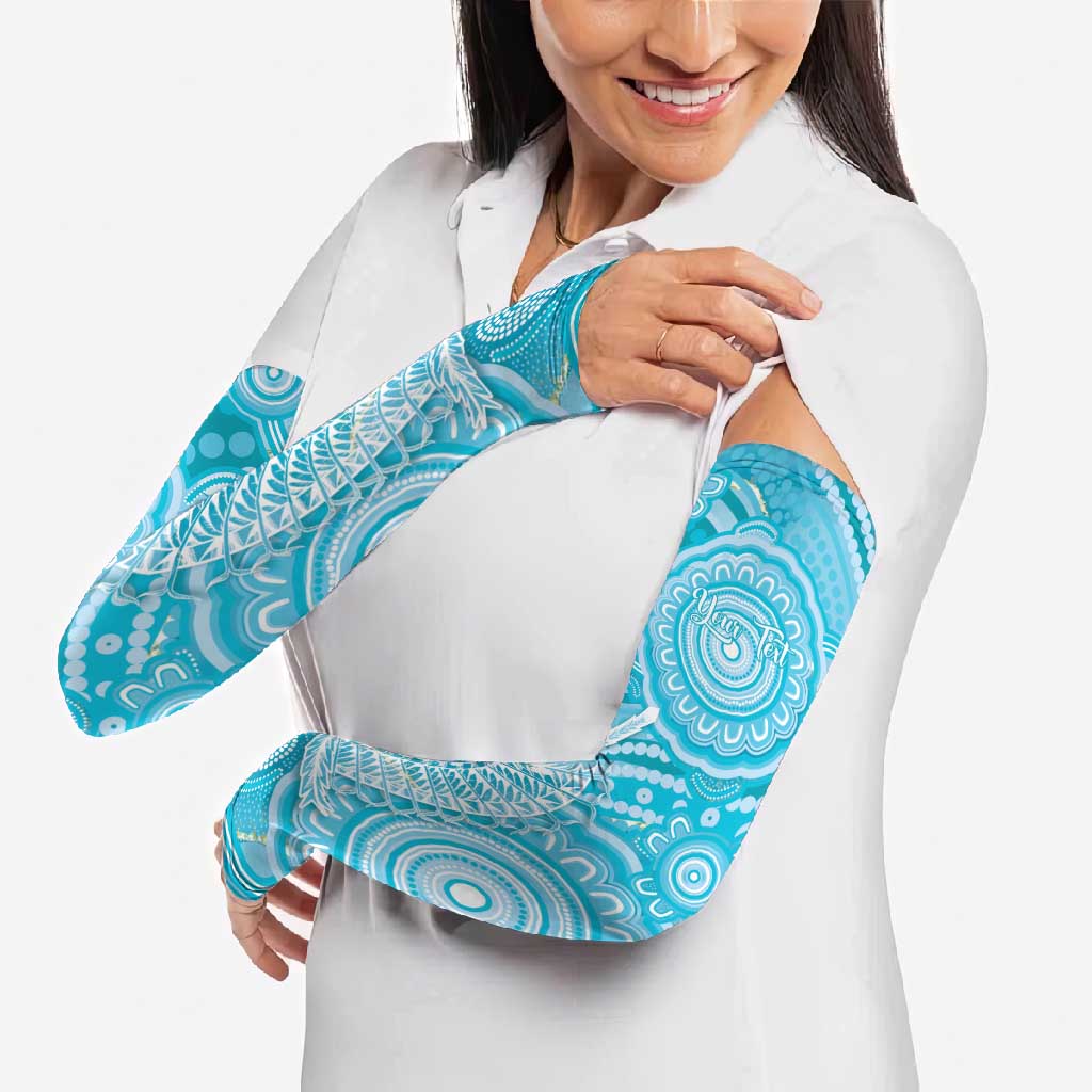 50 Years Deadly NAIDOC Week 2026 Personalised Arm Sleeves Dhari Blue Indigenous Art