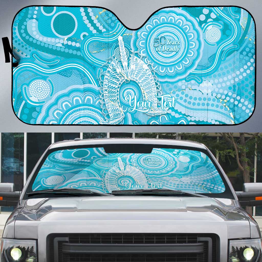 50 Years Deadly NAIDOC Week 2026 Personalised Auto Sun Shade Dhari Blue Indigenous Art