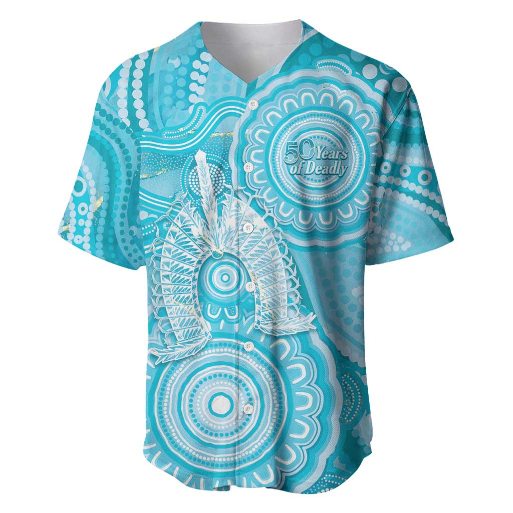 50 Years Deadly NAIDOC Week 2026 Personalised Baseball Jersey Dhari Blue Indigenous Art