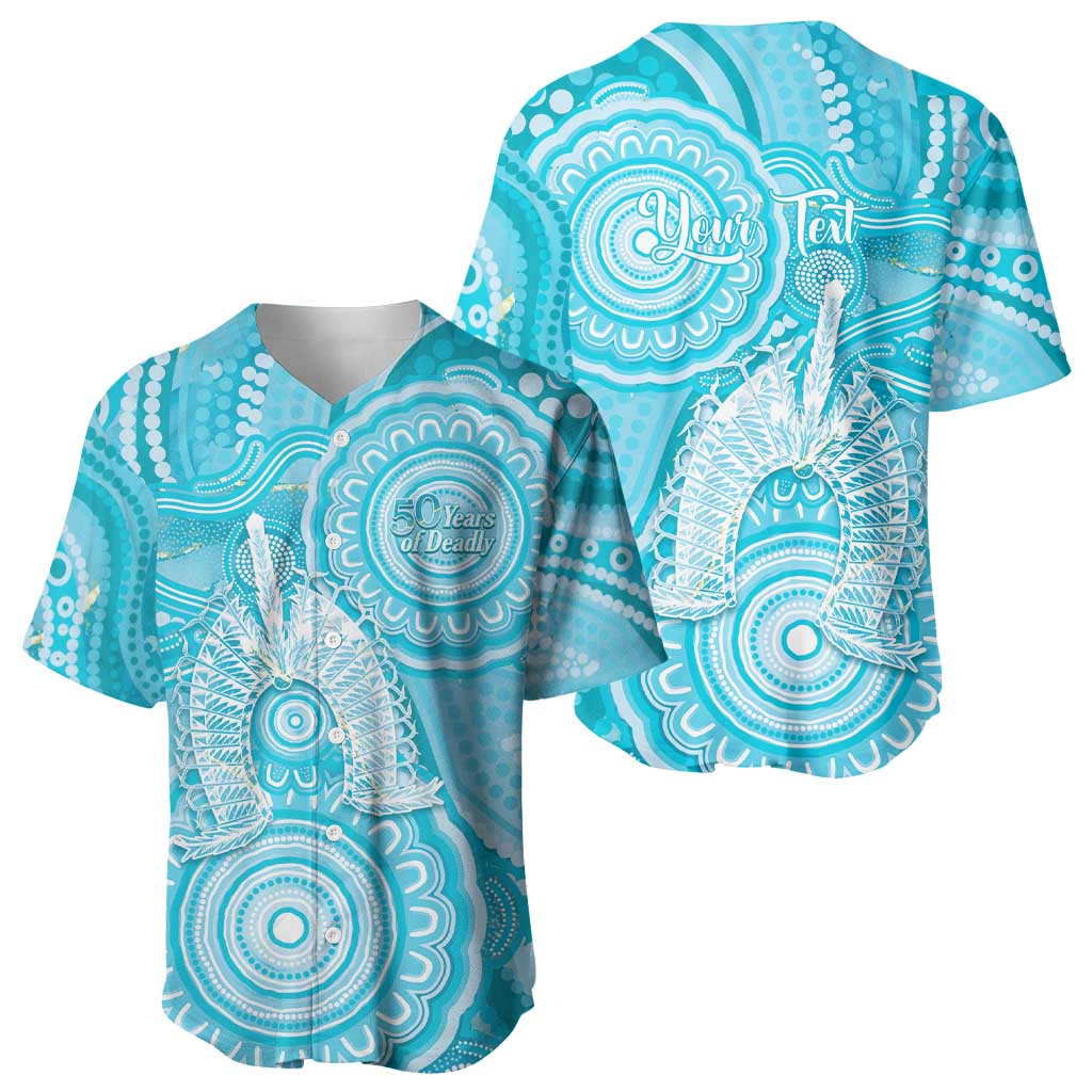 50 Years Deadly NAIDOC Week 2026 Personalised Baseball Jersey Dhari Blue Indigenous Art