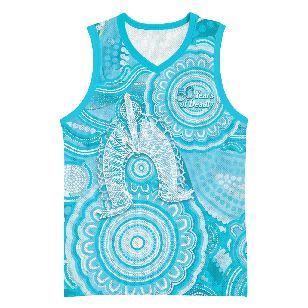50 Years Deadly NAIDOC Week 2026 Personalised Basketball Jersey Dhari Blue Indigenous Art