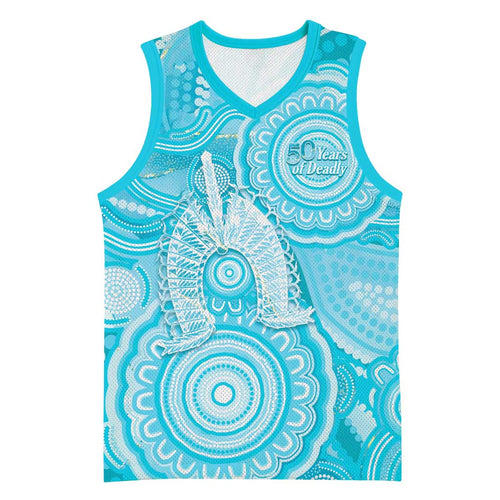 50 Years Deadly NAIDOC Week 2026 Personalised Basketball Jersey Dhari Blue Indigenous Art
