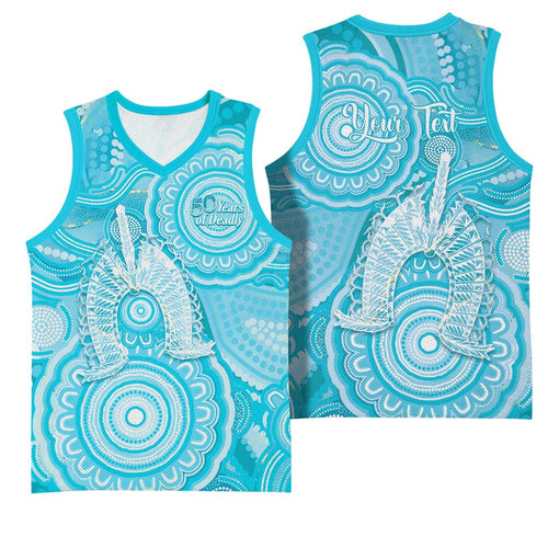 50 Years Deadly NAIDOC Week 2026 Personalised Basketball Jersey Dhari Blue Indigenous Art