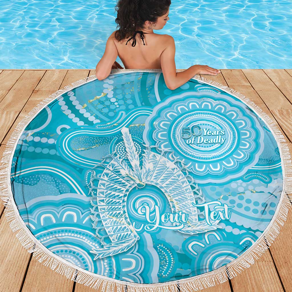 50 Years Deadly NAIDOC Week 2026 Personalised Beach Blanket Dhari Blue Indigenous Art