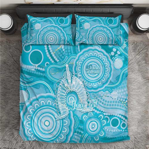 50 Years Deadly NAIDOC Week 2026 Personalised Bedding Set Dhari Blue Indigenous Art