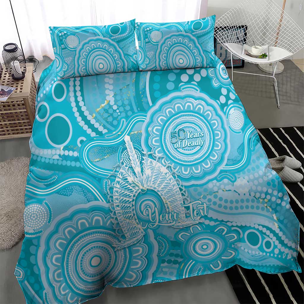 50 Years Deadly NAIDOC Week 2026 Personalised Bedding Set Dhari Blue Indigenous Art