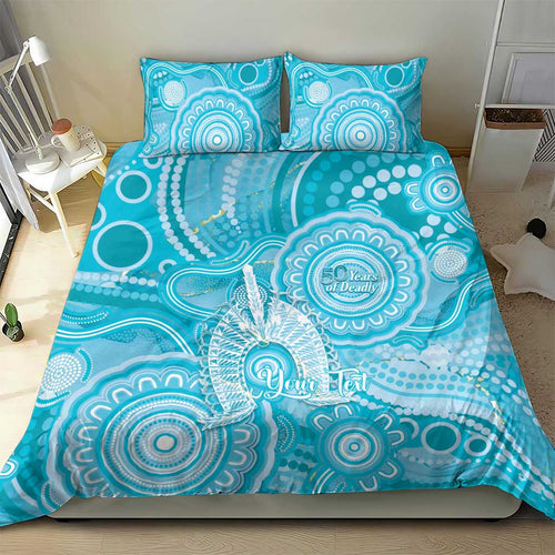 50 Years Deadly NAIDOC Week 2026 Personalised Bedding Set Dhari Blue Indigenous Art