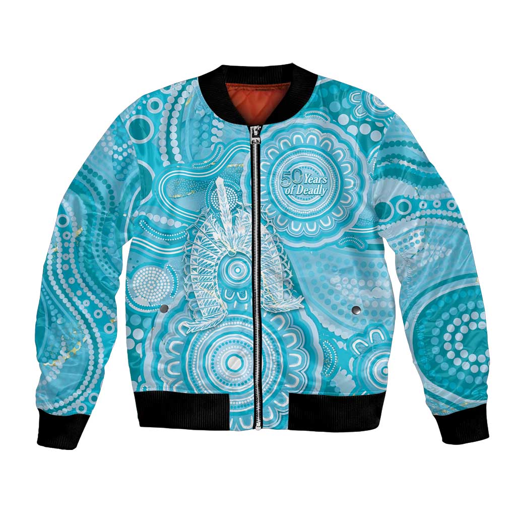 50 Years Deadly NAIDOC Week 2026 Personalised Bomber Jacket Dhari Blue Indigenous Art