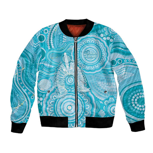 50 Years Deadly NAIDOC Week 2026 Personalised Bomber Jacket Dhari Blue Indigenous Art