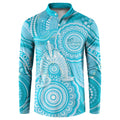 50 Years Deadly NAIDOC Week 2026 Personalised Button Sweatshirt Dhari Blue Indigenous Art