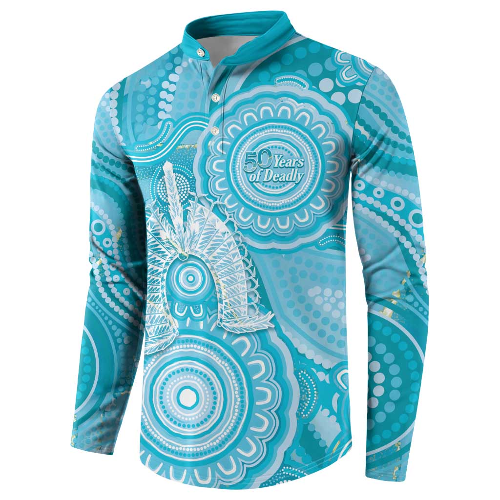 50 Years Deadly NAIDOC Week 2026 Personalised Button Sweatshirt Dhari Blue Indigenous Art