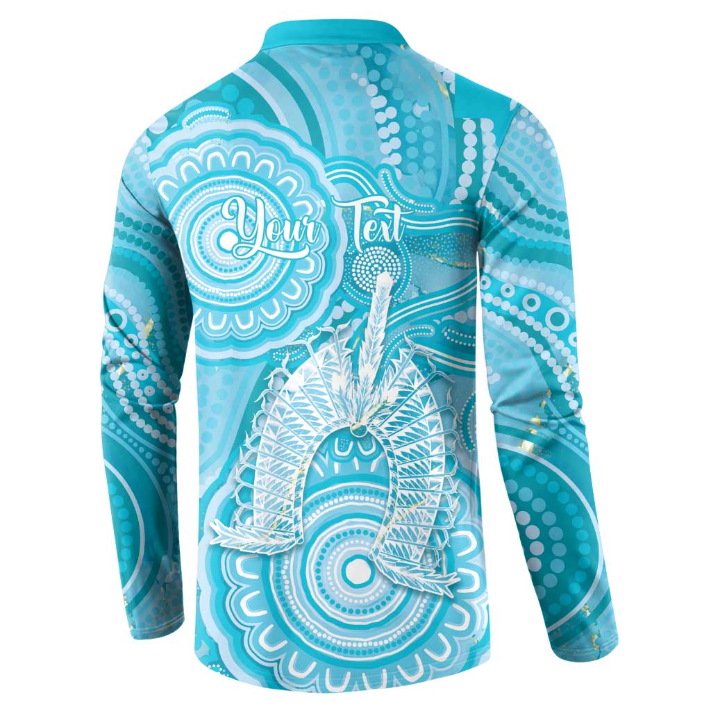 50 Years Deadly NAIDOC Week 2026 Personalised Button Sweatshirt Dhari Blue Indigenous Art