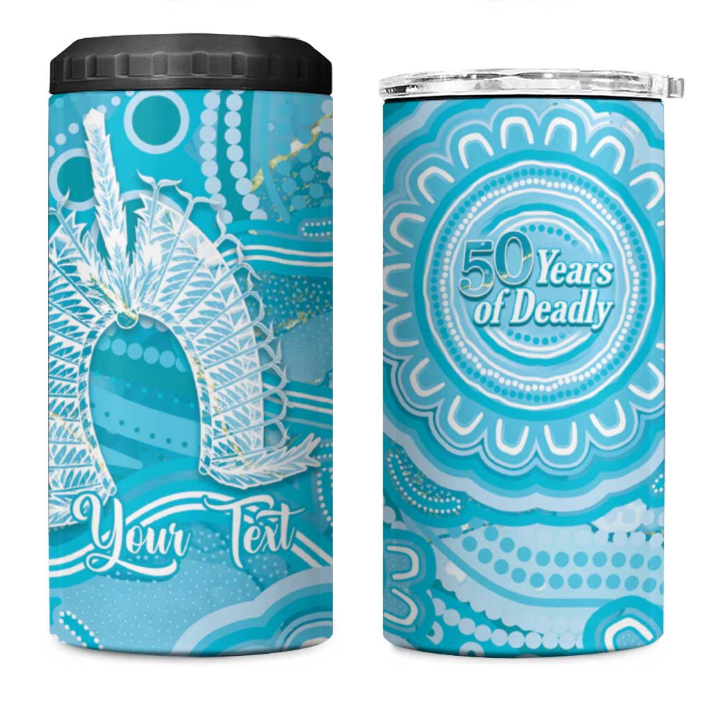 50 Years Deadly NAIDOC Week 2026 Personalised 4 in 1 Can Cooler Tumbler Dhari Blue Indigenous Art
