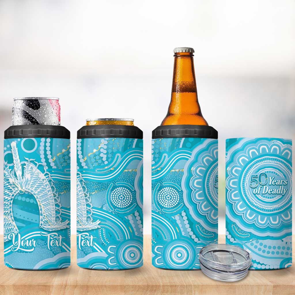 50 Years Deadly NAIDOC Week 2026 Personalised 4 in 1 Can Cooler Tumbler Dhari Blue Indigenous Art