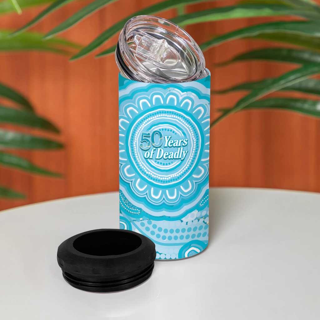 50 Years Deadly NAIDOC Week 2026 Personalised 4 in 1 Can Cooler Tumbler Dhari Blue Indigenous Art
