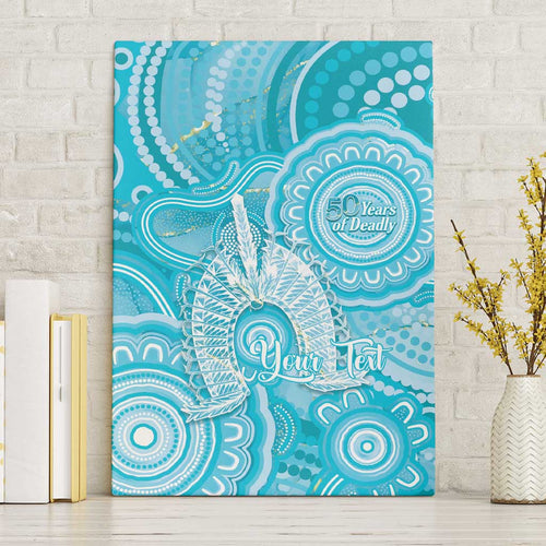 50 Years Deadly NAIDOC Week 2026 Personalised Canvas Wall Art Dhari Blue Indigenous Art