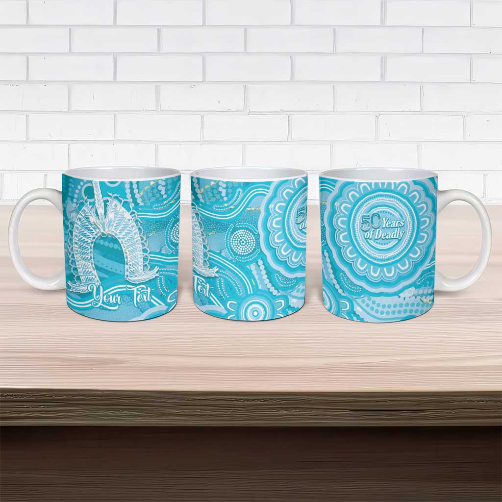 50 Years Deadly NAIDOC Week 2026 Personalised Ceramic Mug Dhari Blue Indigenous Art