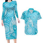 50 Years Deadly NAIDOC Week 2026 Personalised Couples Matching Long Sleeve Bodycon Dress and Hawaiian Shirt Dhari Blue Indigenous Art