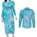 50 Years Deadly NAIDOC Week 2026 Personalised Couples Matching Long Sleeve Bodycon Dress and Long Sleeve Button Shirt Dhari Blue Indigenous Art