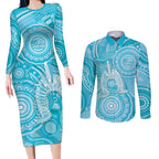 50 Years Deadly NAIDOC Week 2026 Personalised Couples Matching Long Sleeve Bodycon Dress and Long Sleeve Button Shirt Dhari Blue Indigenous Art