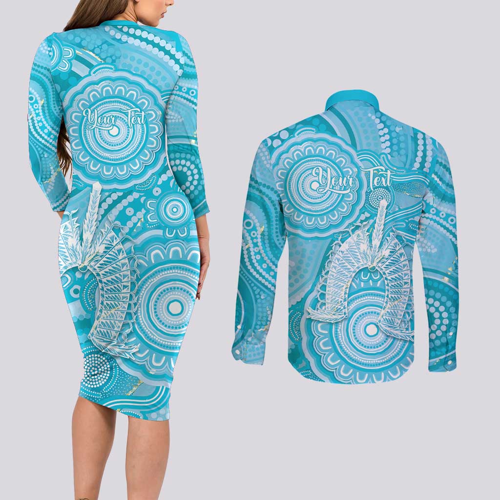 50 Years Deadly NAIDOC Week 2026 Personalised Couples Matching Long Sleeve Bodycon Dress and Long Sleeve Button Shirt Dhari Blue Indigenous Art
