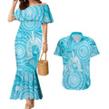 50 Years Deadly NAIDOC Week 2026 Personalised Couples Matching Mermaid Dress and Hawaiian Shirt Dhari Blue Indigenous Art
