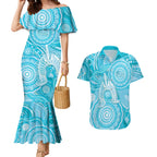 50 Years Deadly NAIDOC Week 2026 Personalised Couples Matching Mermaid Dress and Hawaiian Shirt Dhari Blue Indigenous Art