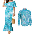 50 Years Deadly NAIDOC Week 2026 Personalised Couples Matching Mermaid Dress and Long Sleeve Button Shirt Dhari Blue Indigenous Art