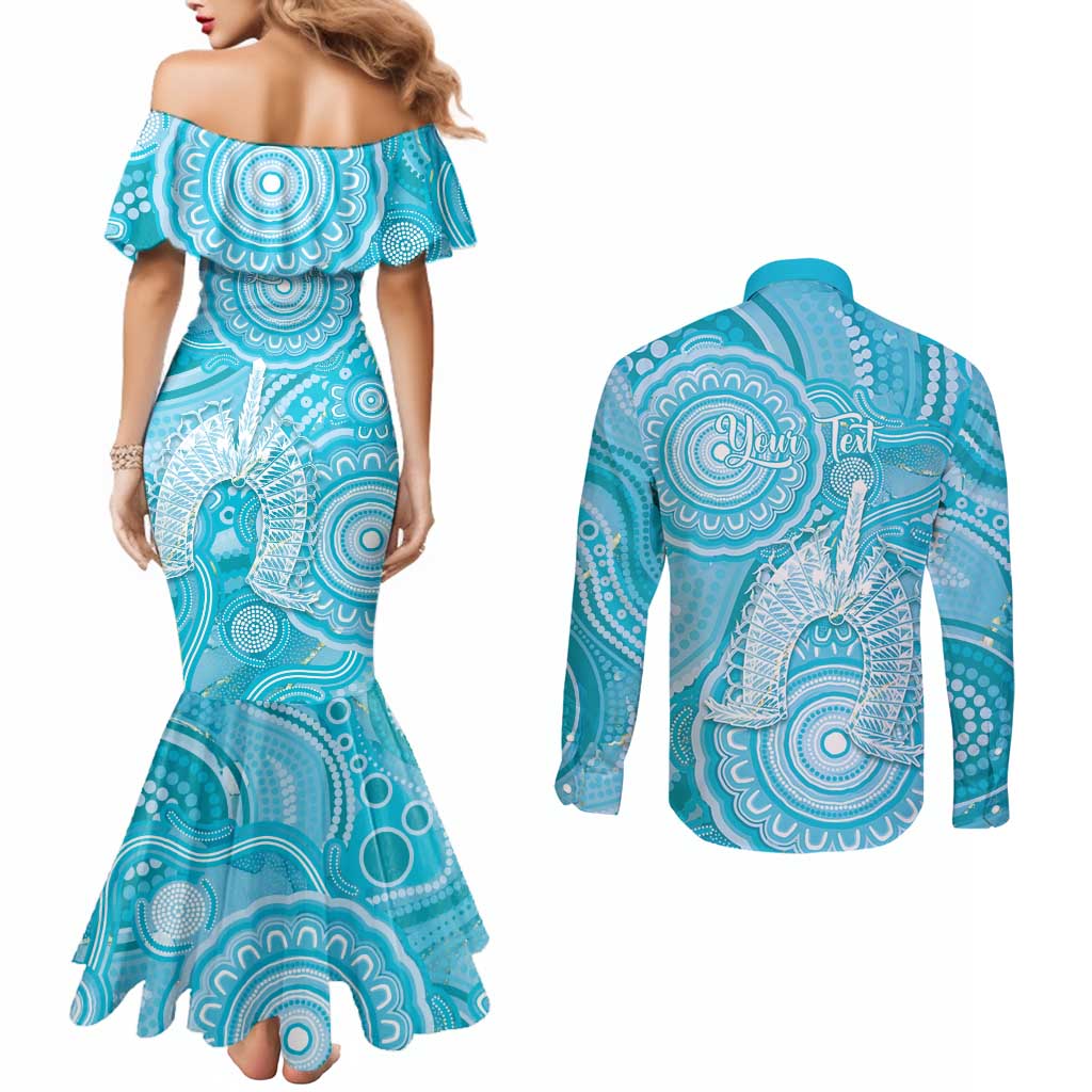 50 Years Deadly NAIDOC Week 2026 Personalised Couples Matching Mermaid Dress and Long Sleeve Button Shirt Dhari Blue Indigenous Art
