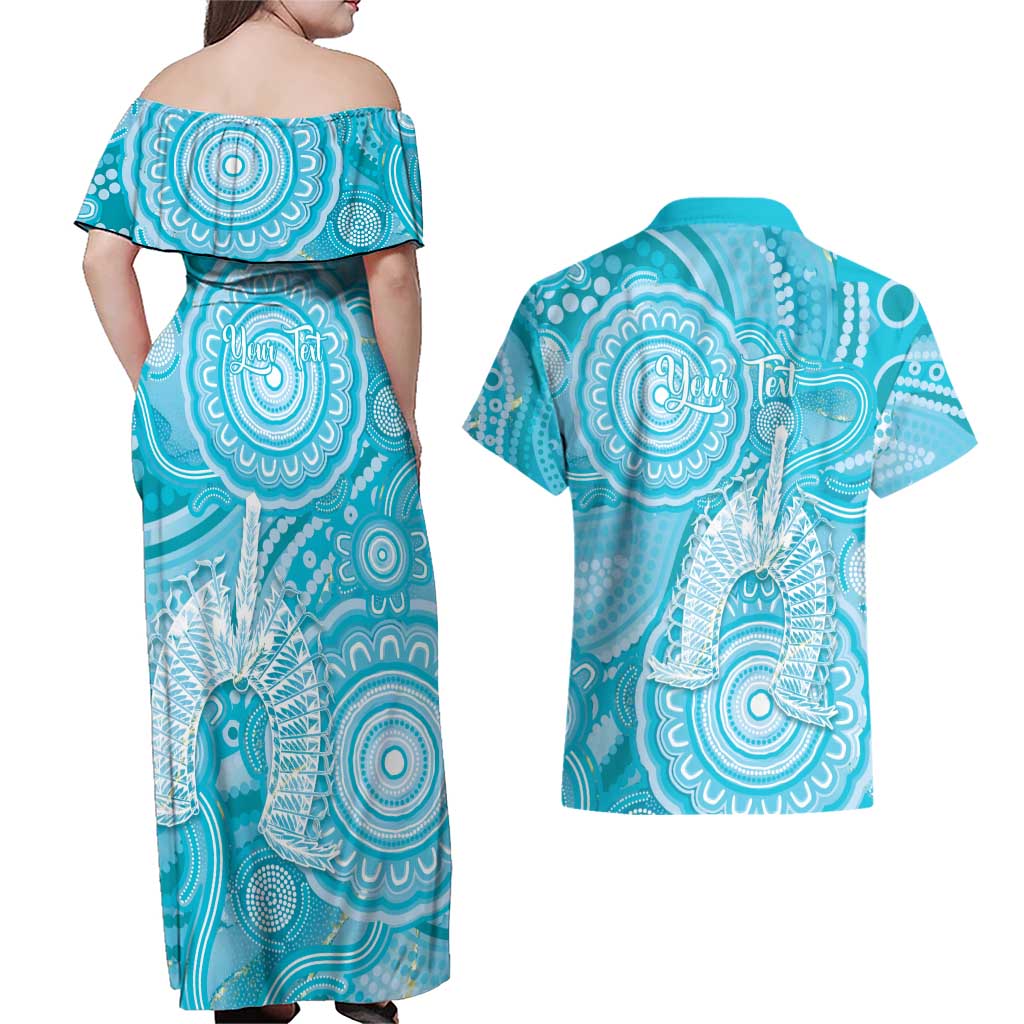 50 Years Deadly NAIDOC Week 2026 Personalised Couples Matching Off Shoulder Maxi Dress and Hawaiian Shirt Dhari Blue Indigenous Art
