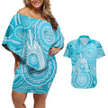 50 Years Deadly NAIDOC Week 2026 Personalised Couples Matching Off Shoulder Short Dress and Hawaiian Shirt Dhari Blue Indigenous Art