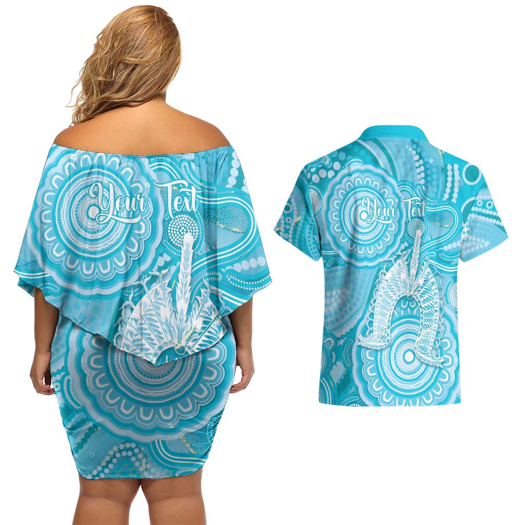50 Years Deadly NAIDOC Week 2026 Personalised Couples Matching Off Shoulder Short Dress and Hawaiian Shirt Dhari Blue Indigenous Art