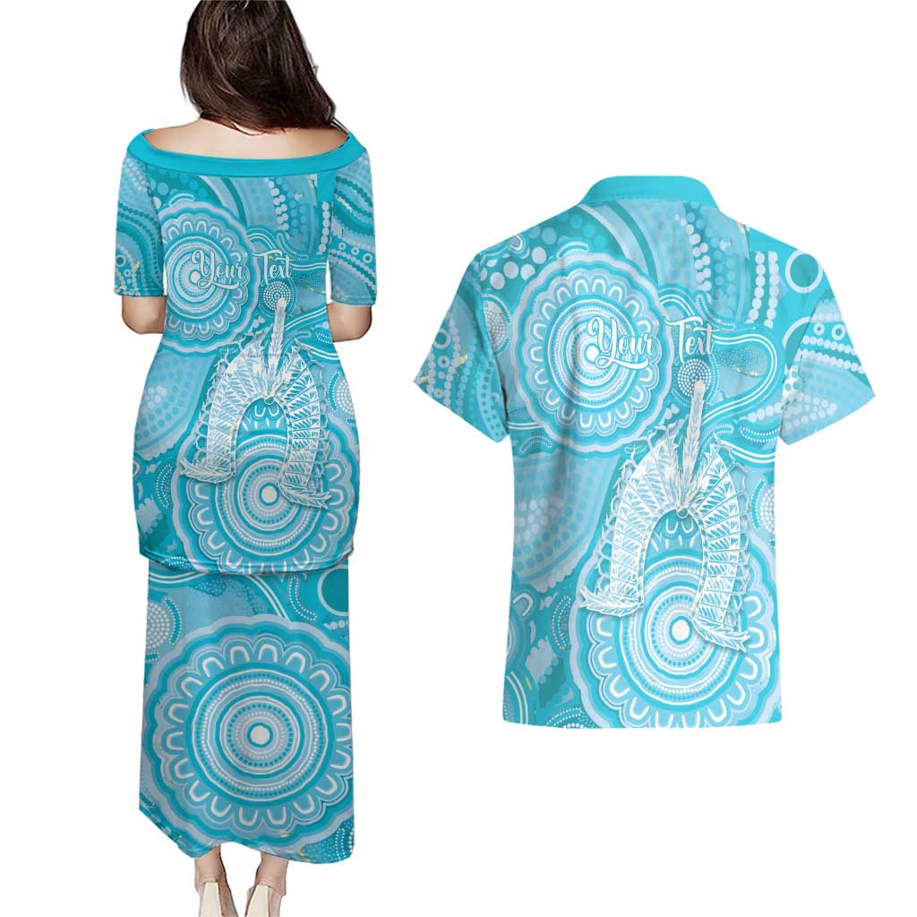 50 Years Deadly NAIDOC Week 2026 Personalised Couples Matching Puletasi and Hawaiian Shirt Dhari Blue Indigenous Art