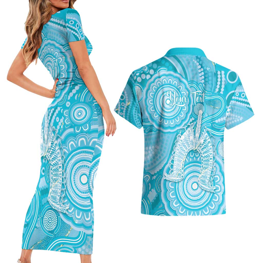 50 Years Deadly NAIDOC Week 2026 Personalised Couples Matching Short Sleeve Bodycon Dress and Hawaiian Shirt Dhari Blue Indigenous Art