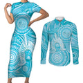 50 Years Deadly NAIDOC Week 2026 Personalised Couples Matching Short Sleeve Bodycon Dress and Long Sleeve Button Shirt Dhari Blue Indigenous Art