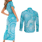 50 Years Deadly NAIDOC Week 2026 Personalised Couples Matching Short Sleeve Bodycon Dress and Long Sleeve Button Shirt Dhari Blue Indigenous Art