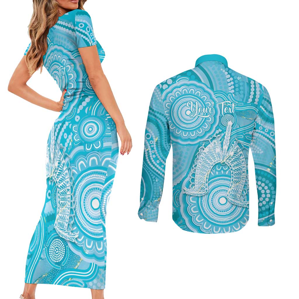 50 Years Deadly NAIDOC Week 2026 Personalised Couples Matching Short Sleeve Bodycon Dress and Long Sleeve Button Shirt Dhari Blue Indigenous Art