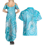 50 Years Deadly NAIDOC Week 2026 Personalised Couples Matching Summer Maxi Dress and Hawaiian Shirt Dhari Blue Indigenous Art