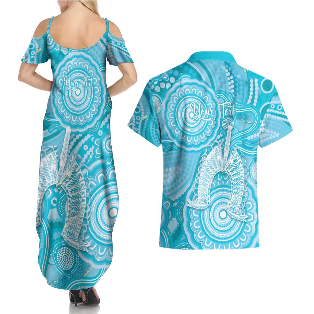 50 Years Deadly NAIDOC Week 2026 Personalised Couples Matching Summer Maxi Dress and Hawaiian Shirt Dhari Blue Indigenous Art
