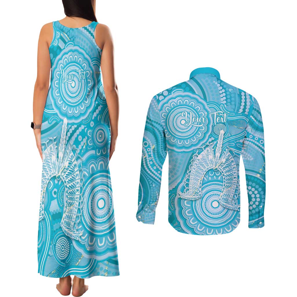 50 Years Deadly NAIDOC Week 2026 Personalised Couples Matching Tank Maxi Dress and Long Sleeve Button Shirt Dhari Blue Indigenous Art