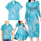 50 Years Deadly NAIDOC Week 2026 Personalised Family Matching Long Sleeve Bodycon Dress and Hawaiian Shirt Dhari Blue Indigenous Art